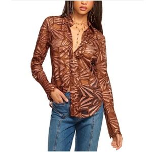 Ramy Brook Priscilla Top Bronze Lace Metallic‎ Sheer Long Sleeve Shirt Medium